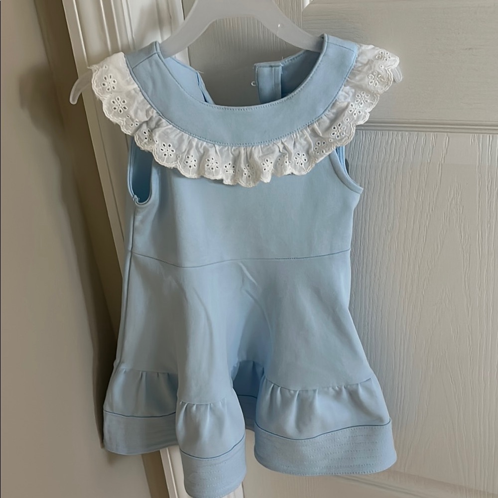 Toddler Light Blue Dress with White Lace Collar